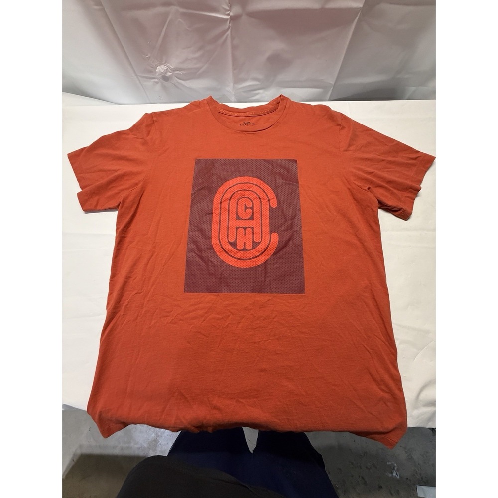 Men's Coach Graphic Short Sleeve T-Shirt Orange Size Large